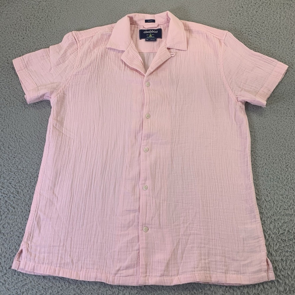 Chubbies Sunday Shirt Mens Medium Pink Button Up‎ Knit Camp Loop Collar Summer